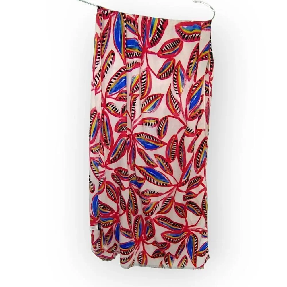 J Crew Abstract Print Red‎ Blue Rectangle Scarf Leafs Floral Sarape Wrap Scarf